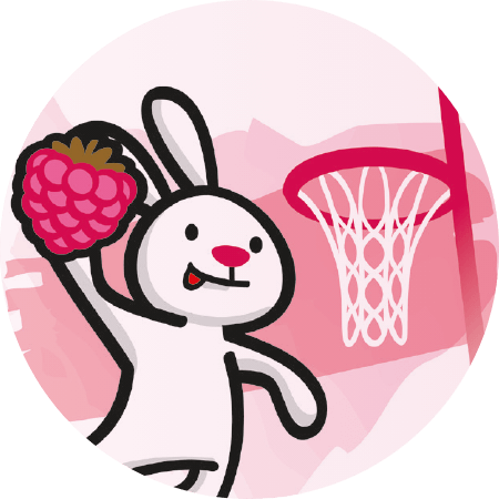 sanosan Hase Sani spielt Basketball mit Himbeere