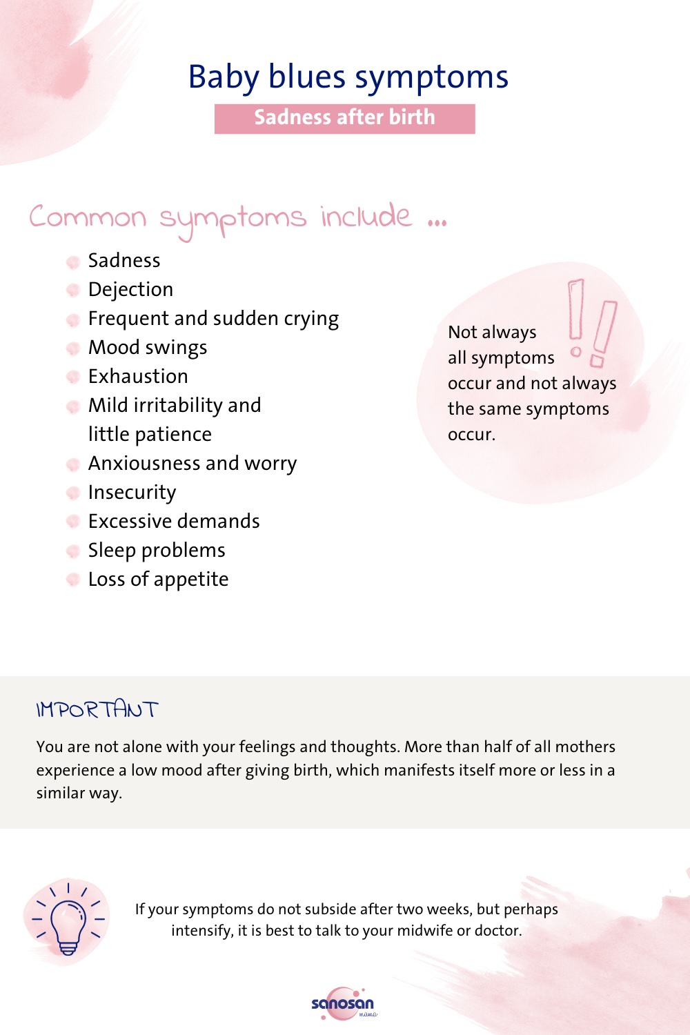 infografic on the symptoms of baby blues